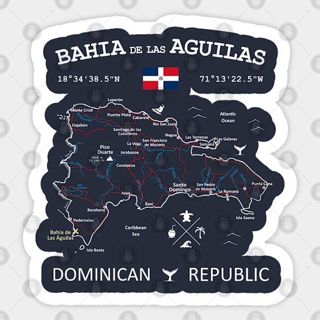 Bahía de las Águilas Dominican Republic Flag Travel Map Coordinates GPS Sticker by French Salsa